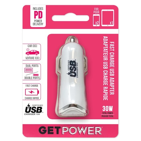 Get Power GetPower Dual USB Car Adapter 1 pk GP-DC2USB-PD
